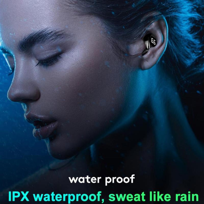 Mini Bluetooth Earphone with Digital Display for Business - Black