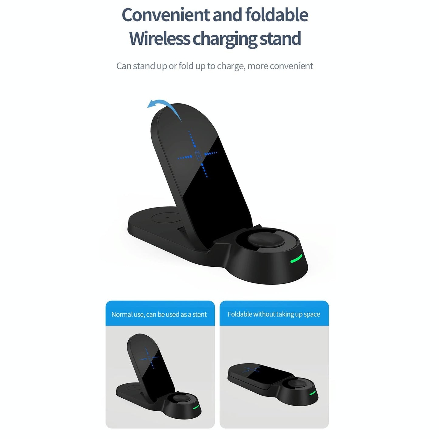 3 In 1 Foldable Wireless Charger For Smart Devices - Black