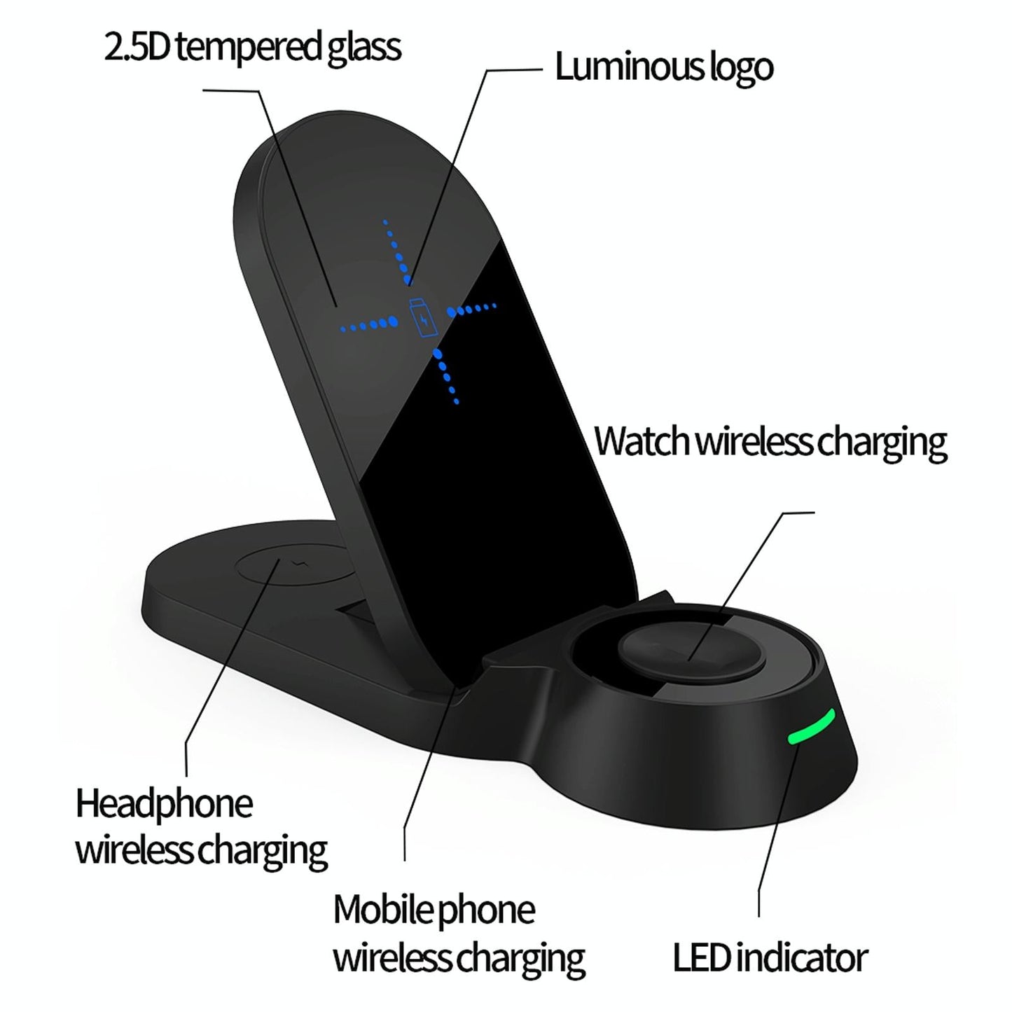 3 In 1 Foldable Wireless Charger For Smart Devices - Black