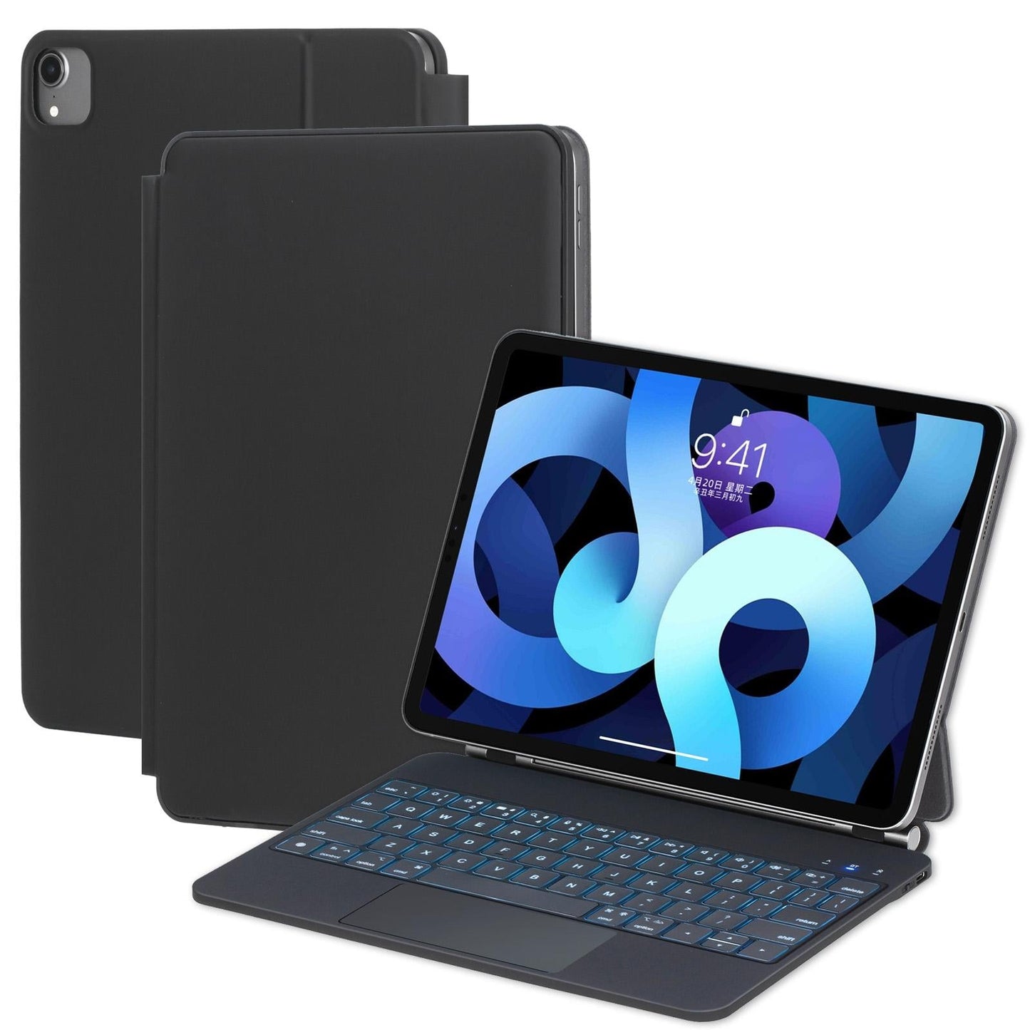 Bluetooth Keyboard Leather Case For Ipad Air / Pro 11 2022 / 2024 - 10.9 Touch Pad - Black