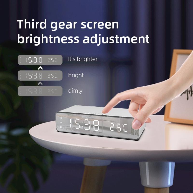 Wireless Charging Desktop Phone With Clock & Temperature Display - Silver