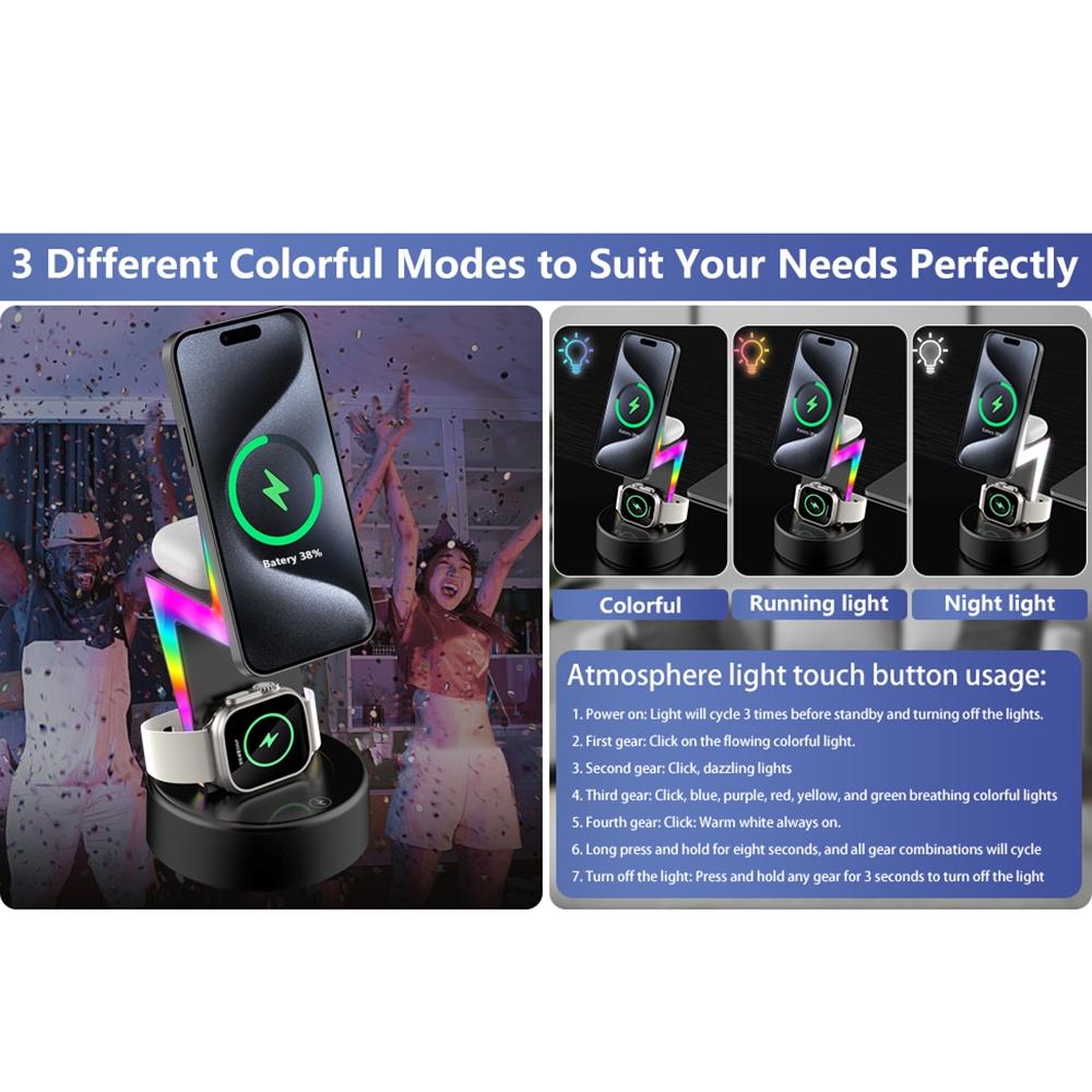 3 In 1 Rgb Light Magnetic Phone Holder With Wireless Charging - White