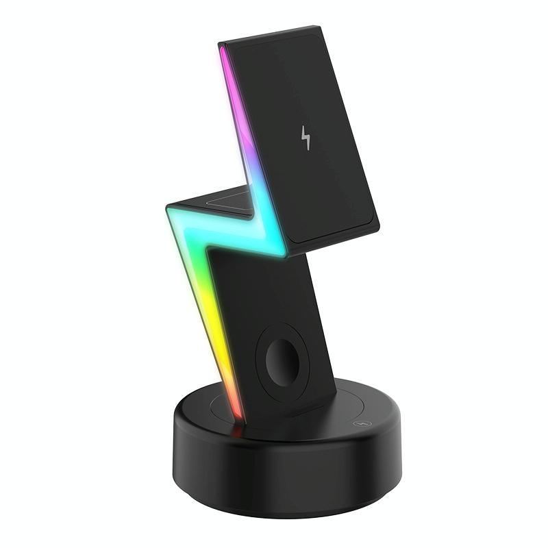 3 In 1 Rgb Light Magnetic Phone Holder With Wireless Charging - White