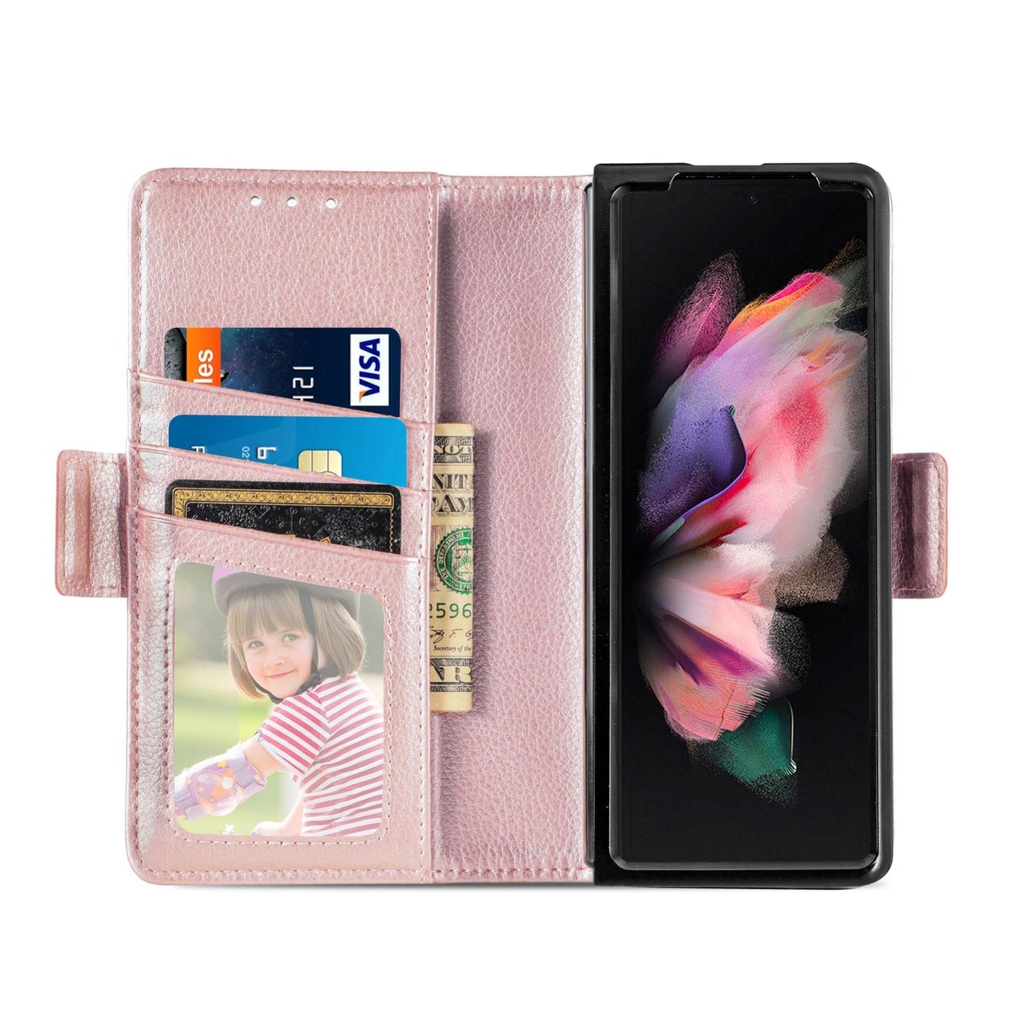 For Samsung Galaxy Z Fold4 5G Litchi Pattern Case With Pen And Card Slots - 4 - Black