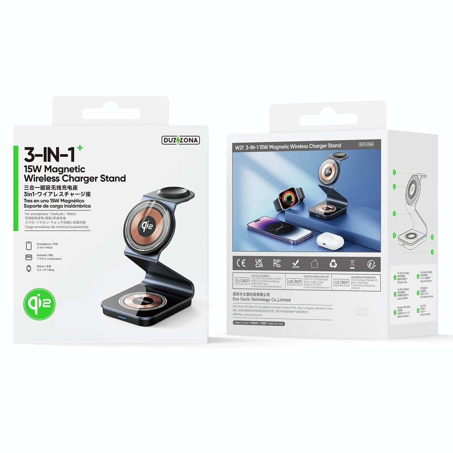 15W 3 In 1 Magnetic Wireless Charger Stand Black
