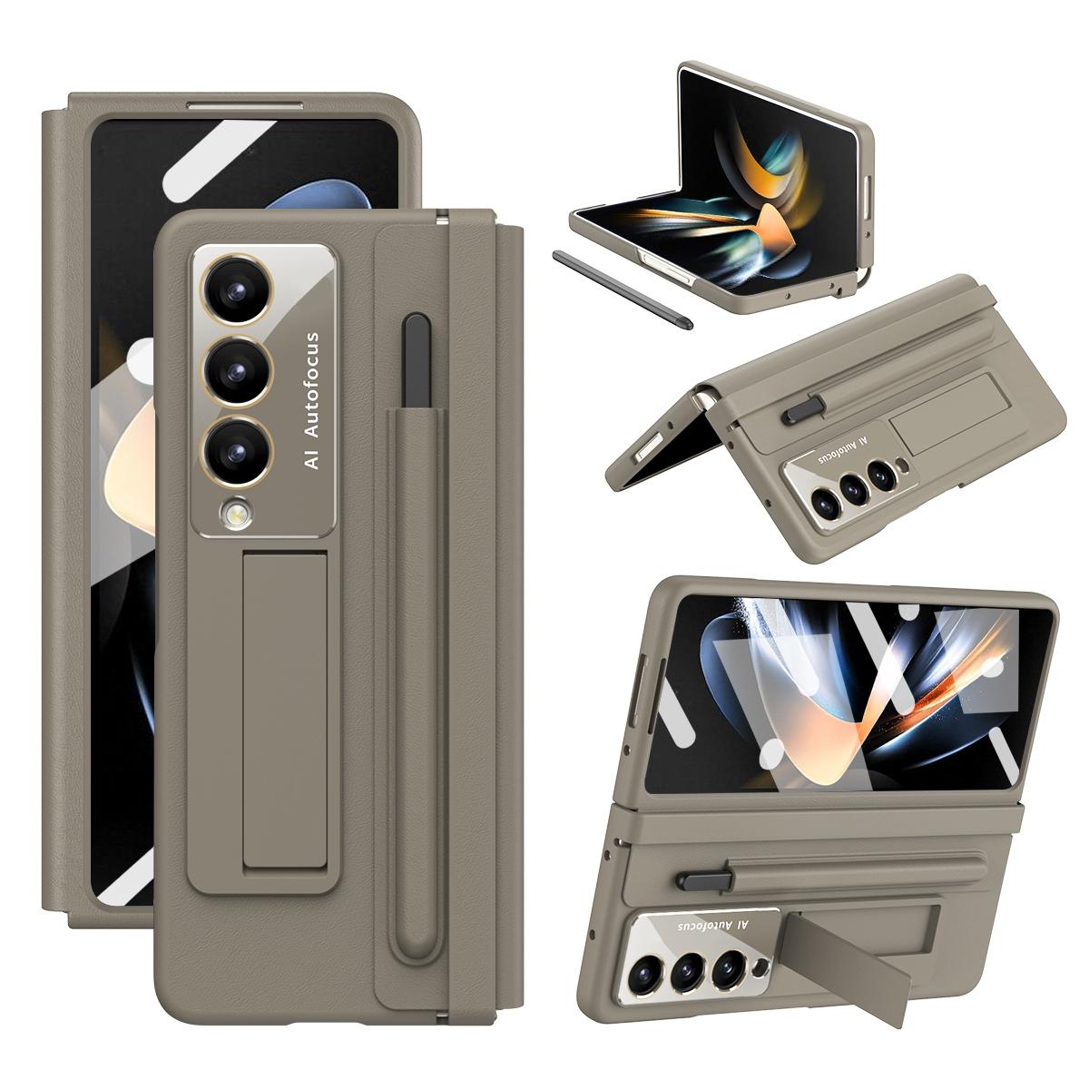 For Samsung Galaxy Z Fold4 5G Full Coverage Pc Case With Pen - Light Brown