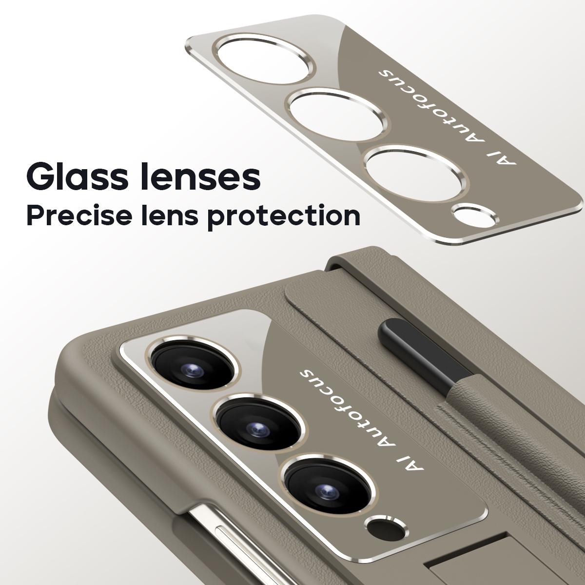 For Samsung Galaxy Z Fold4 5G Full Coverage Pc Case With Pen - Light Brown