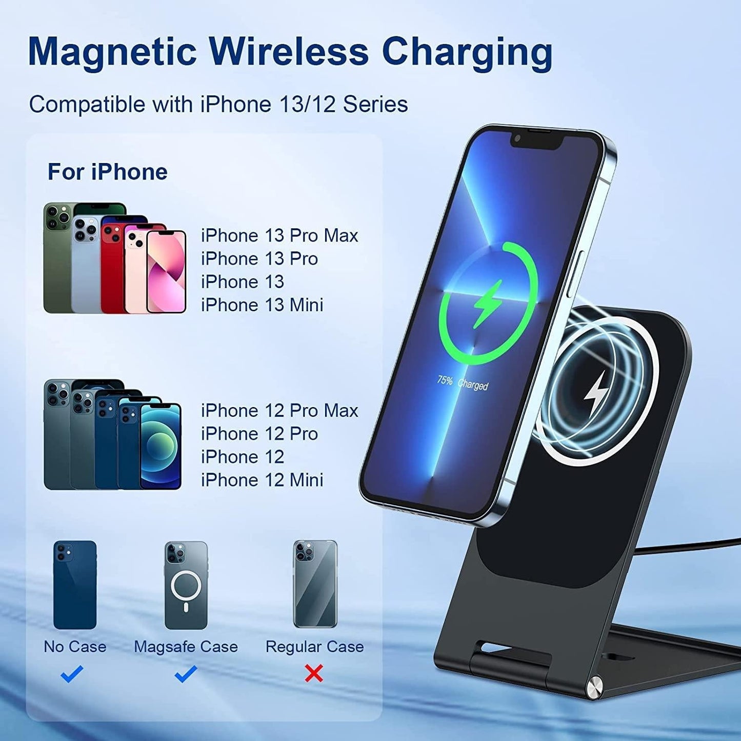 15W Magnetic Wireless Charger For Iphone 12+ - Black