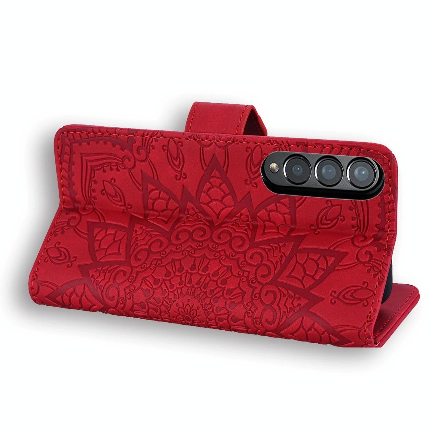 For Samsung Galaxy Z Fold4 5G Dual Fold Mandala Leather Case - Embossed Design - Brown