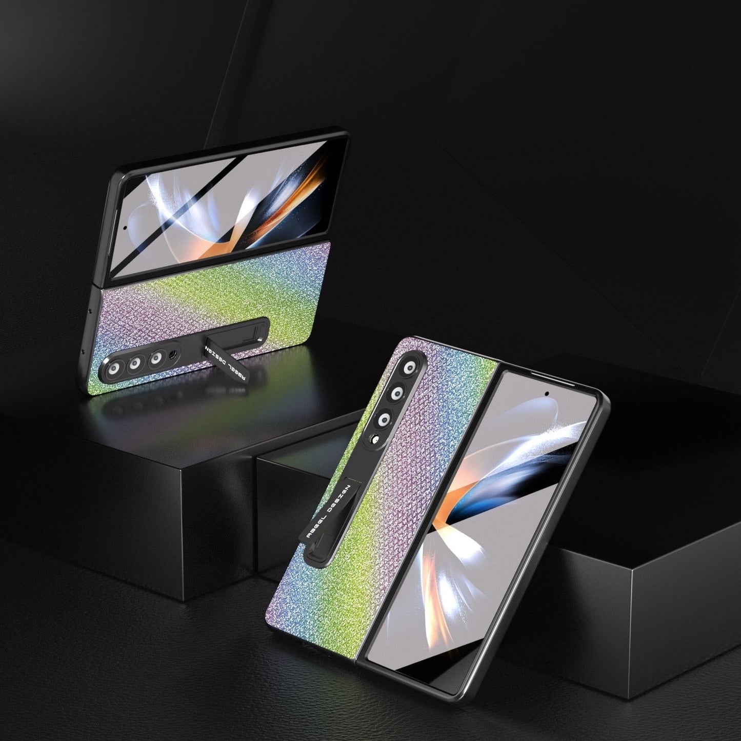 For Samsung Galaxy Z Fold4 5G Diamond Edge Case With Holder - Rainbow