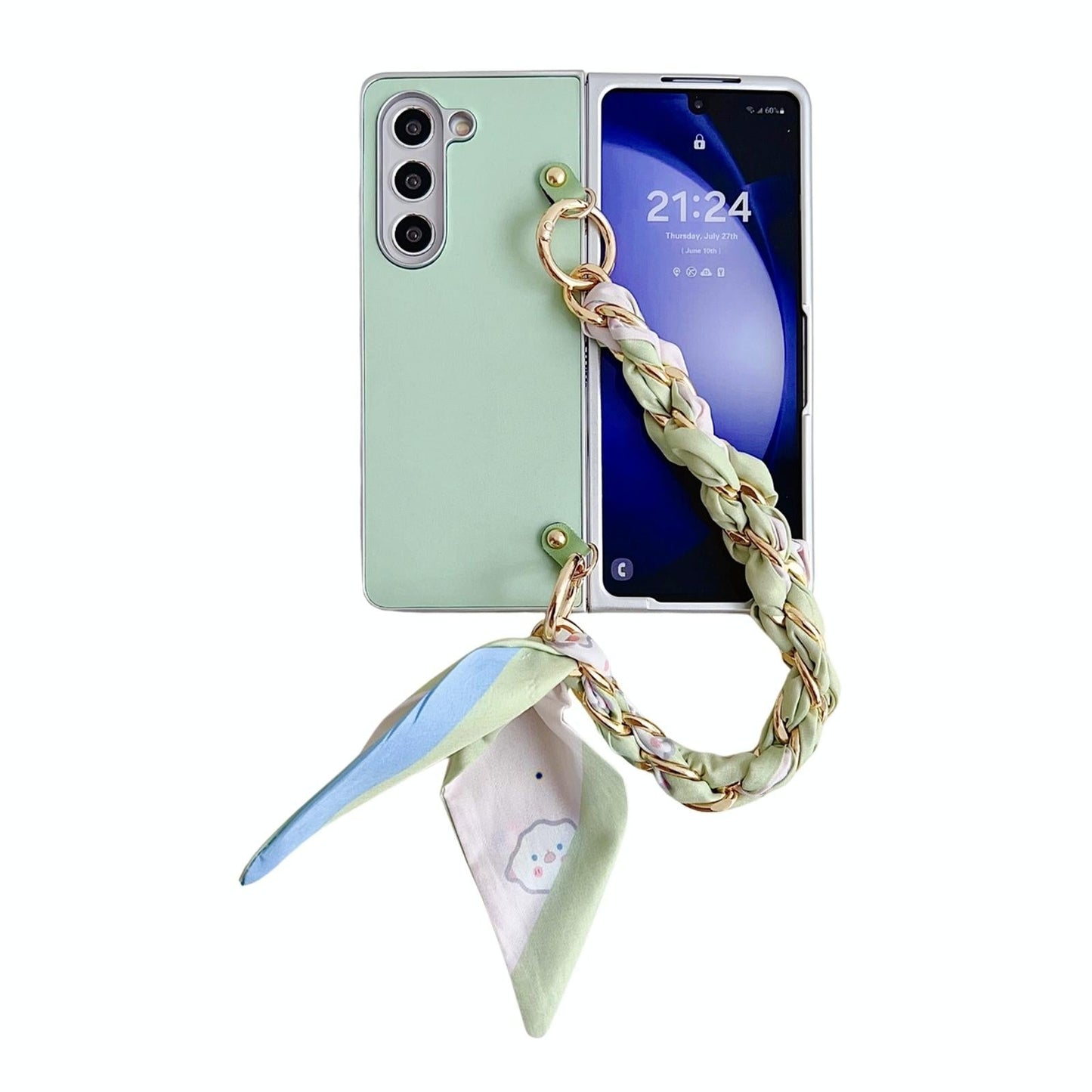 For Samsung Galaxy Z Fold4 5G Leather Phone Case With Metallic Paint And Scarf Bracelet - Pink
