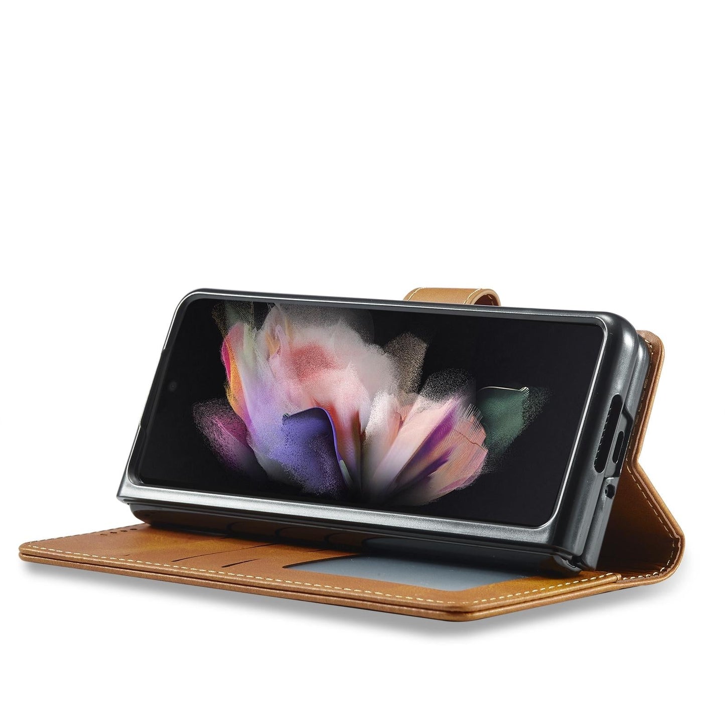 For Samsung Galaxy Z Fold4 5G Calf Leather Phone Case - Brown