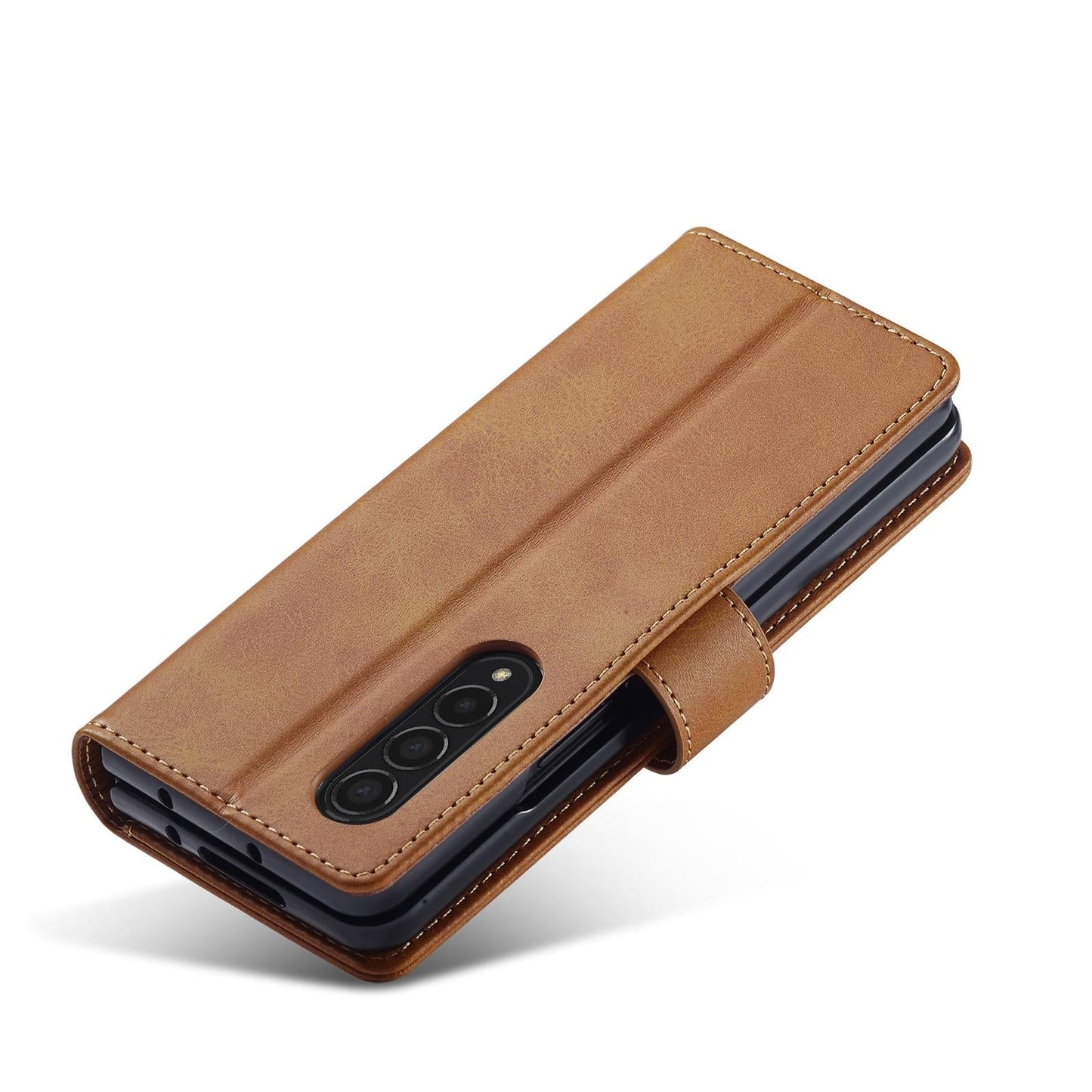 For Samsung Galaxy Z Fold4 5G Calf Leather Phone Case - Brown