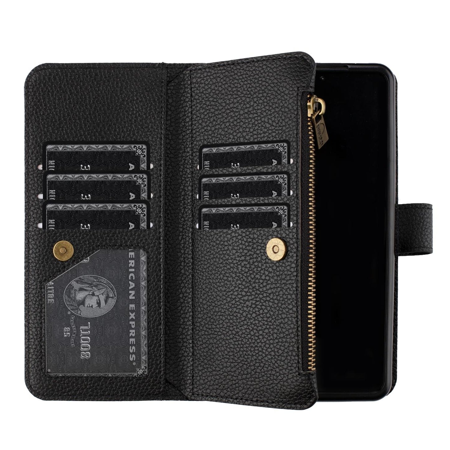 For Samsung Galaxy Z Fold4 5G Litchi Texture Zip Wallet - Black