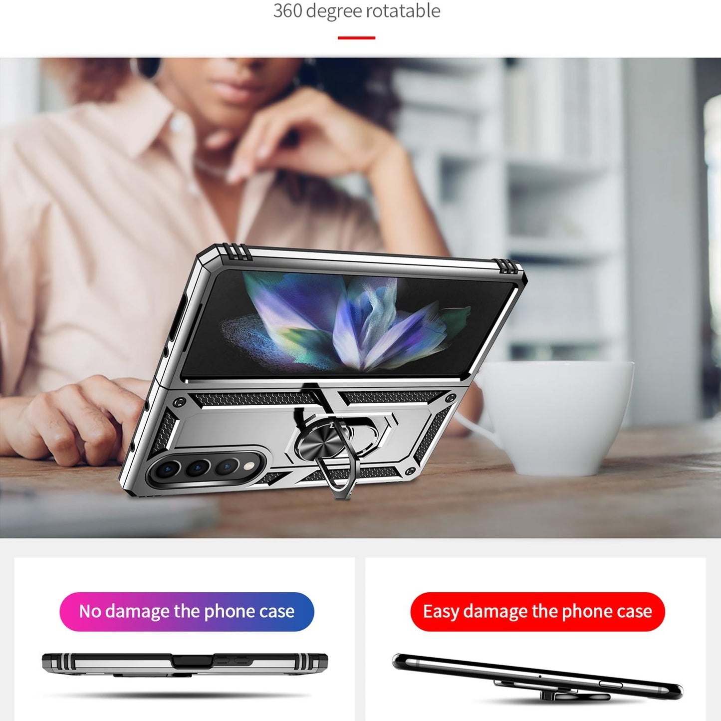 For Samsung Galaxy z Fold4 5G Tpu & Pc Shockproof Phone Case - Silver