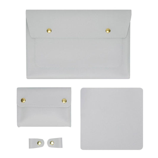 3-in-1 Waterproof Leather Laptop Liner Bag - 14 Inches - Light Grey