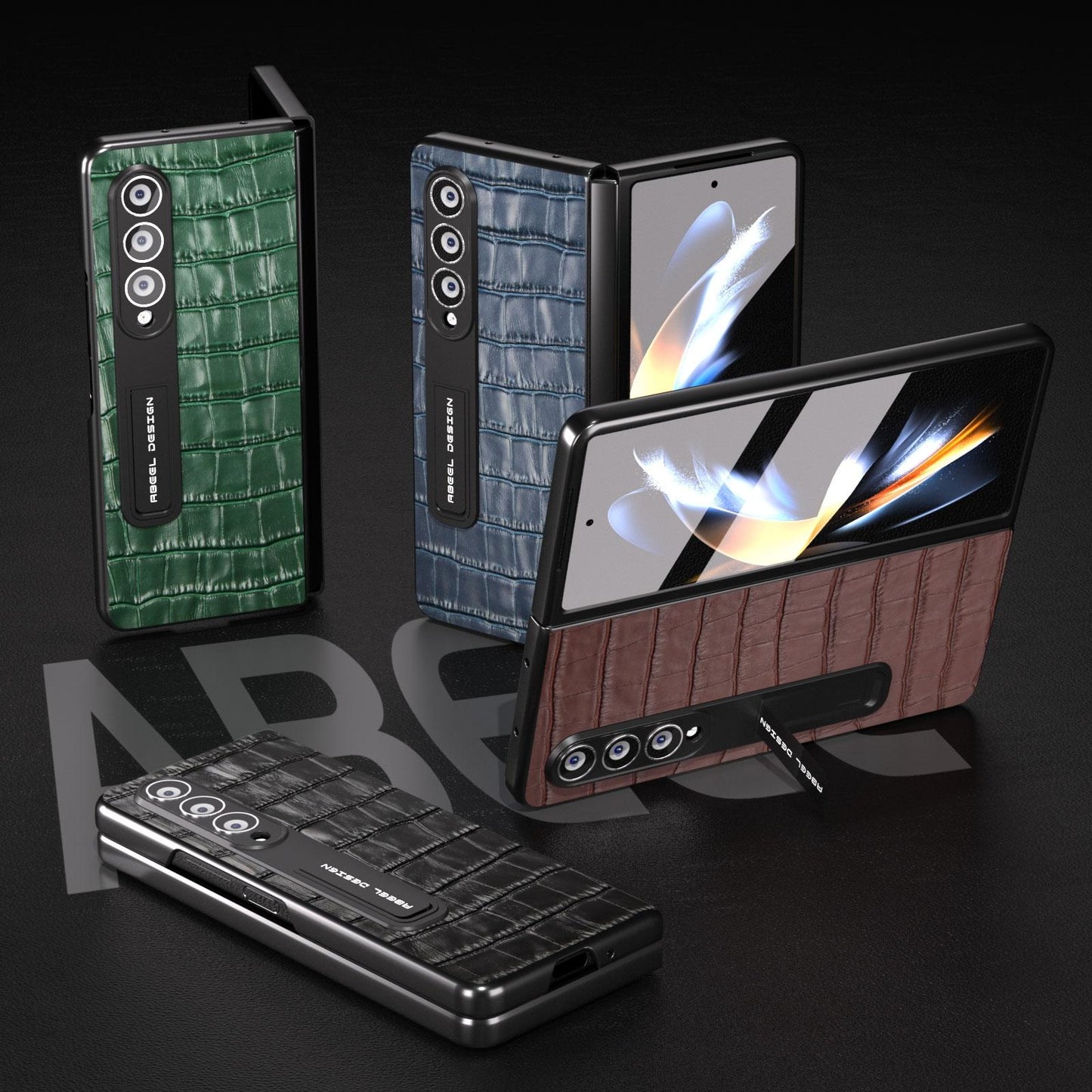 For Samsung Galaxy Z Fold4 5G Premium Leather Phone Case - Crocodile Texture - Brown