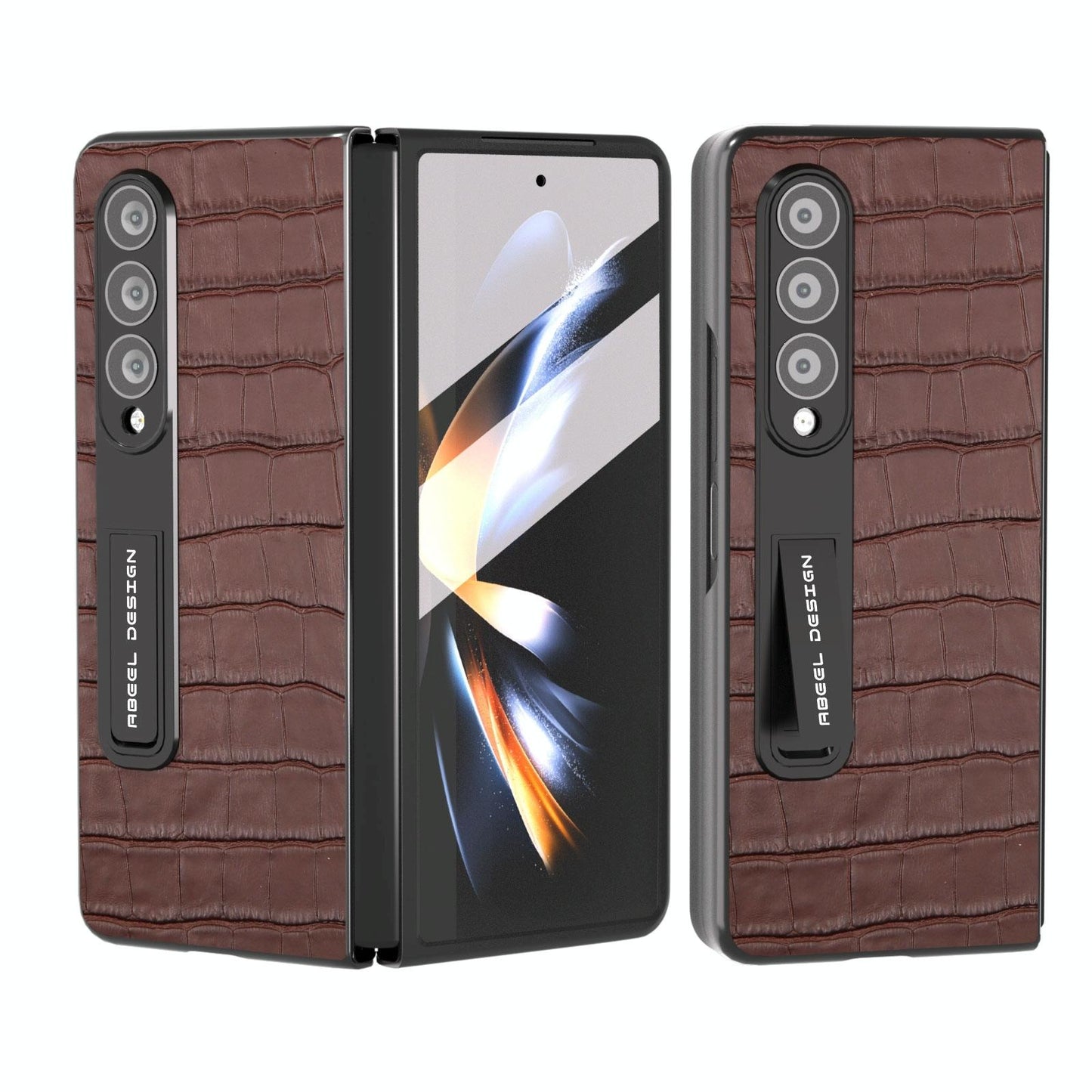 For Samsung Galaxy Z Fold4 5G Premium Leather Phone Case - Crocodile Texture - Brown