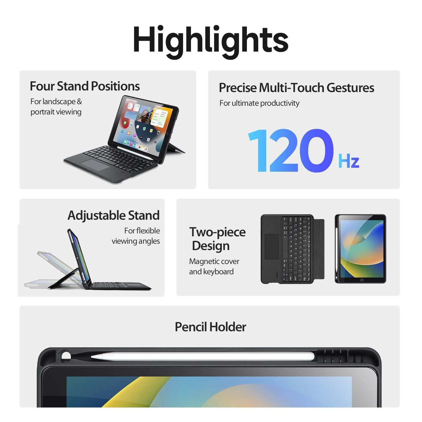 Black Magnetic Bluetooth Keyboard Tablet Case - For Ipad 10.2 2019/2020/2021/Air 2019/Pro 10.5 Inch 2017