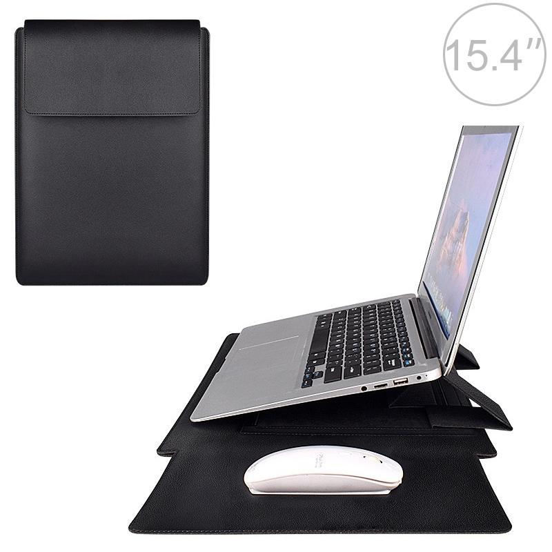 15.4 Inch Laptop Leather Sleeve Carrying Bag - Black