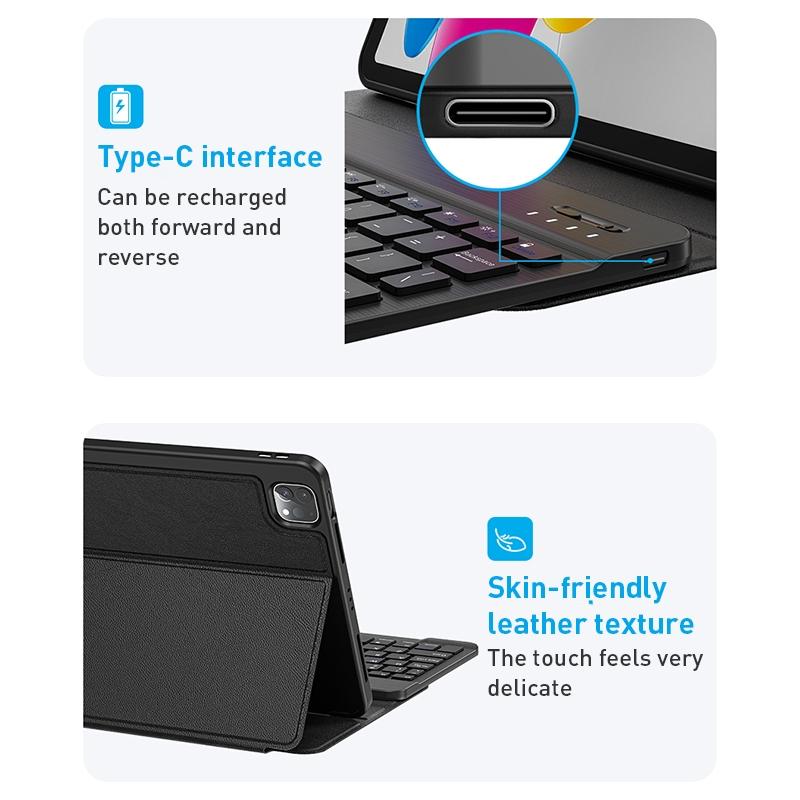 Detachable Keyboard Tablet Case With Magnetic Skin Feel - Black