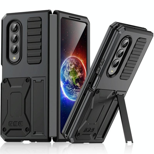 For Samsung Galaxy Z Fold4 5G Shockproof Metal Case With Holder - Black