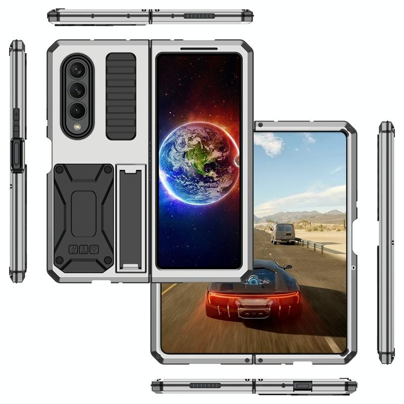 For Samsung Galaxy Z Fold4 5G Shockproof Metal Case With Holder - Black