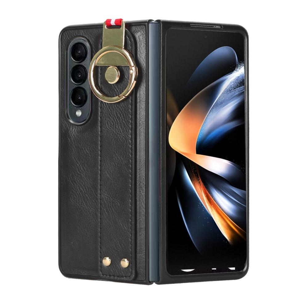 For Samsung Galaxy z Fold4 5G Leather Wristband Phone Case - Back Cover - Black