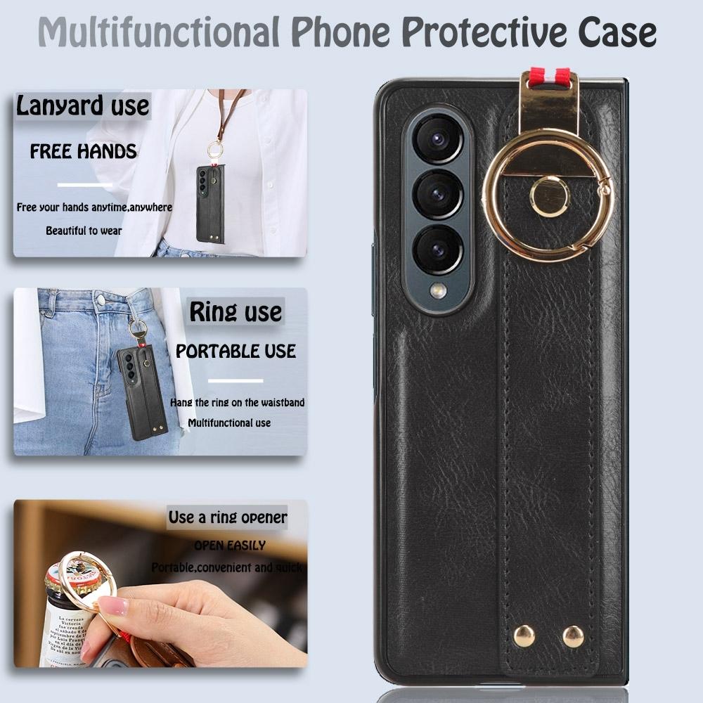 For Samsung Galaxy z Fold4 5G Leather Wristband Phone Case - Back Cover - Black