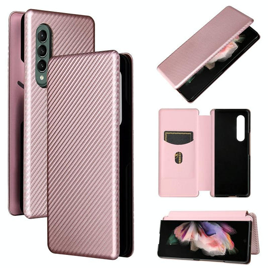 For Samsung Galaxy Z Fold4 5G Carbon Fiber Flip Leather Case - Pink