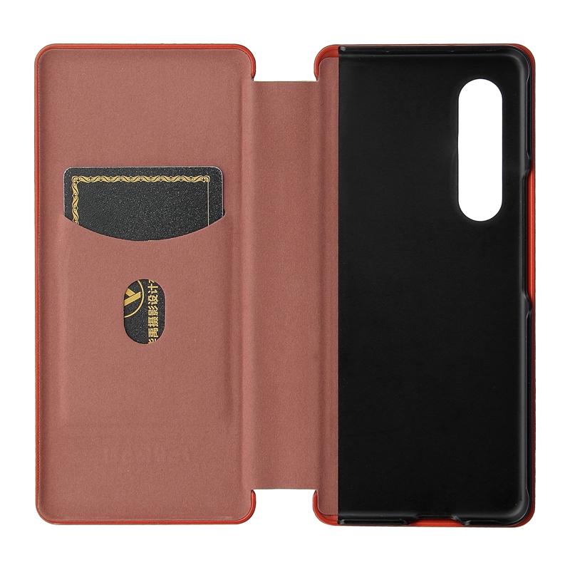 For Samsung Galaxy Z Fold4 5G Carbon Fiber Flip Leather Case - Pink