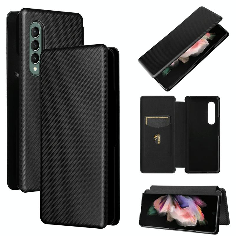 For Samsung Galaxy Z Fold4 5G Carbon Fiber Flip Leather Case - Pink