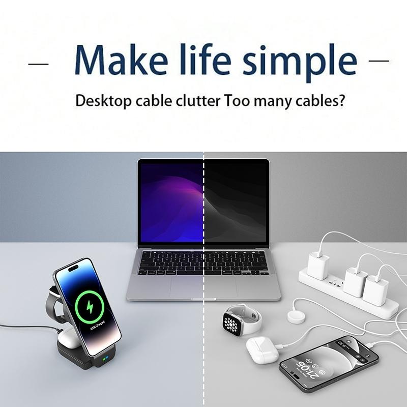 3 In 1 Foldable Magnetic Wireless Charger With Phone Holder Au Plug - White