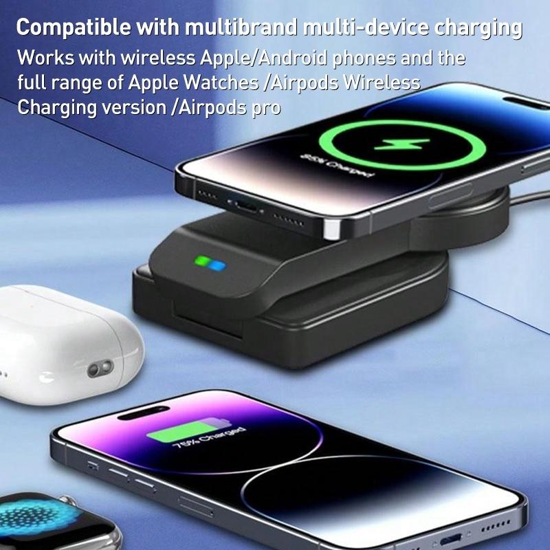3 In 1 Foldable Magnetic Wireless Charger With Phone Holder Au Plug - White