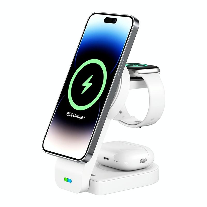 3 In 1 Foldable Magnetic Wireless Charger With Phone Holder Au Plug - White