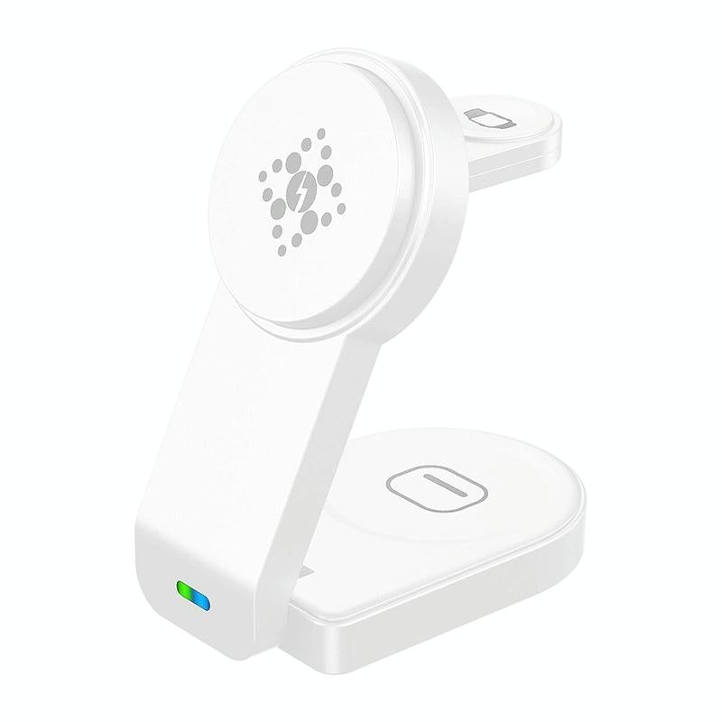 3 In 1 Foldable Magnetic Wireless Charger With Phone Holder Au Plug - White