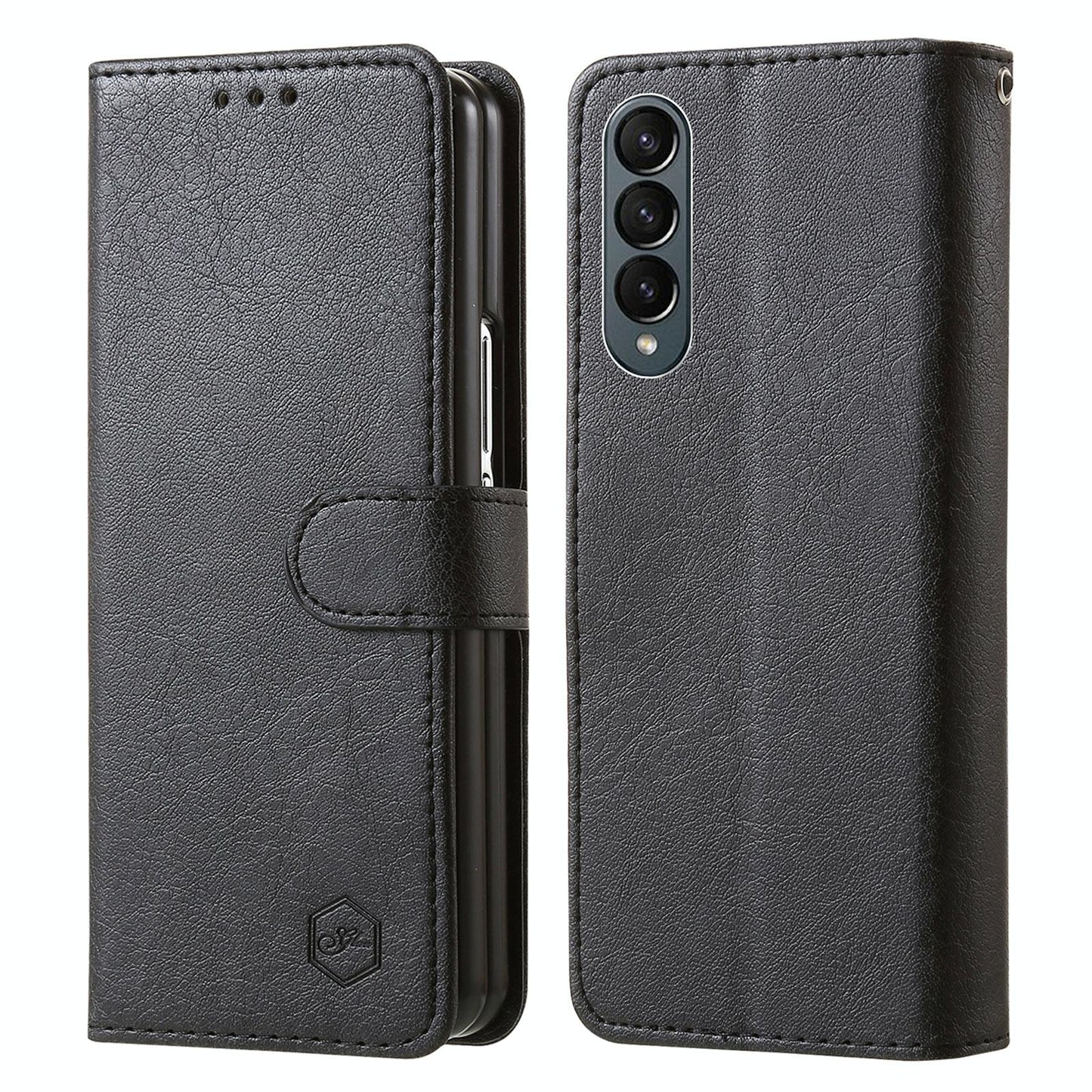 For Samsung Galaxy Z Fold4 5G Leather Texture Phone Case - Pu Tpu - Black