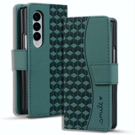 For Samsung Galaxy Z Fold4 5G Leather Phone Case With Diamond Buckle And Lanyard - Green