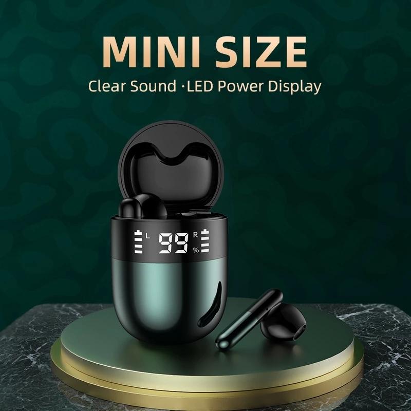 Wireless Bluetooth Earphones with Led Display and Hifi Sound for Sports - Blue