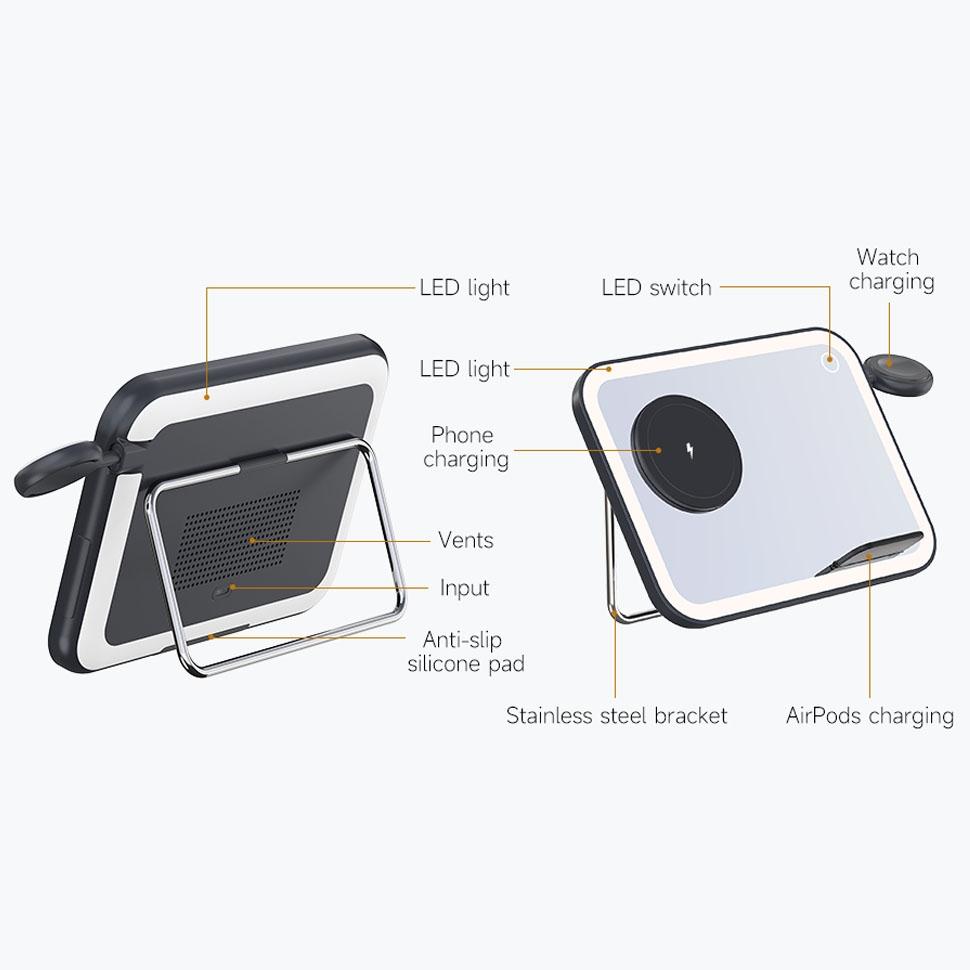 15W 3 In 1 Magnetic Led Makeup Mirror Charger - Pink