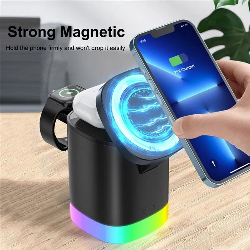 3 In 1 Magnetic Wireless Charger For Iphone Iwatch Airpods - Black
