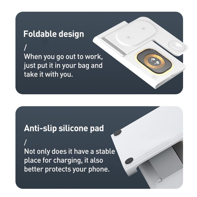 15W 3 In 1 Foldable Wireless Charger - White
