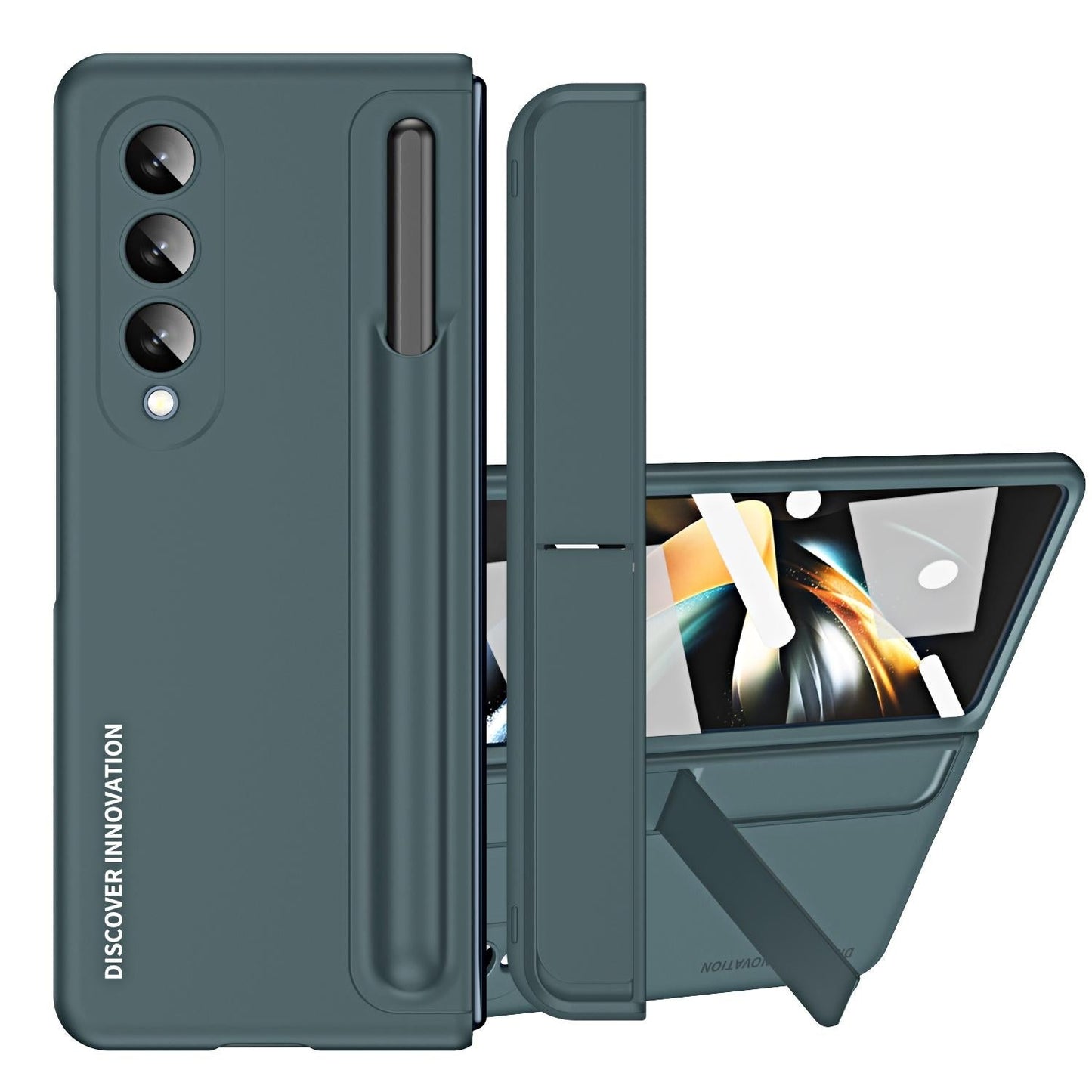 For Samsung Galaxy z Fold4 5G Samsung Galaxy z Fold4 2-in-1 Detachable Folding Case with Holder & Pen Slot - Grey Green