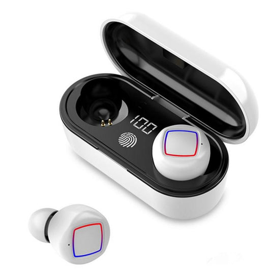 Wireless Fingerprint Touch Earbuds with Led Display and Charging Case - White