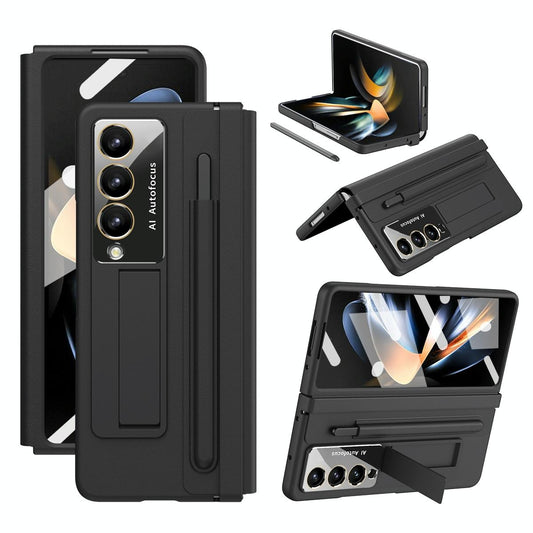 For Samsung Galaxy Z Fold4 5G Phone Case With Pen Slots - Full Coverage - Black