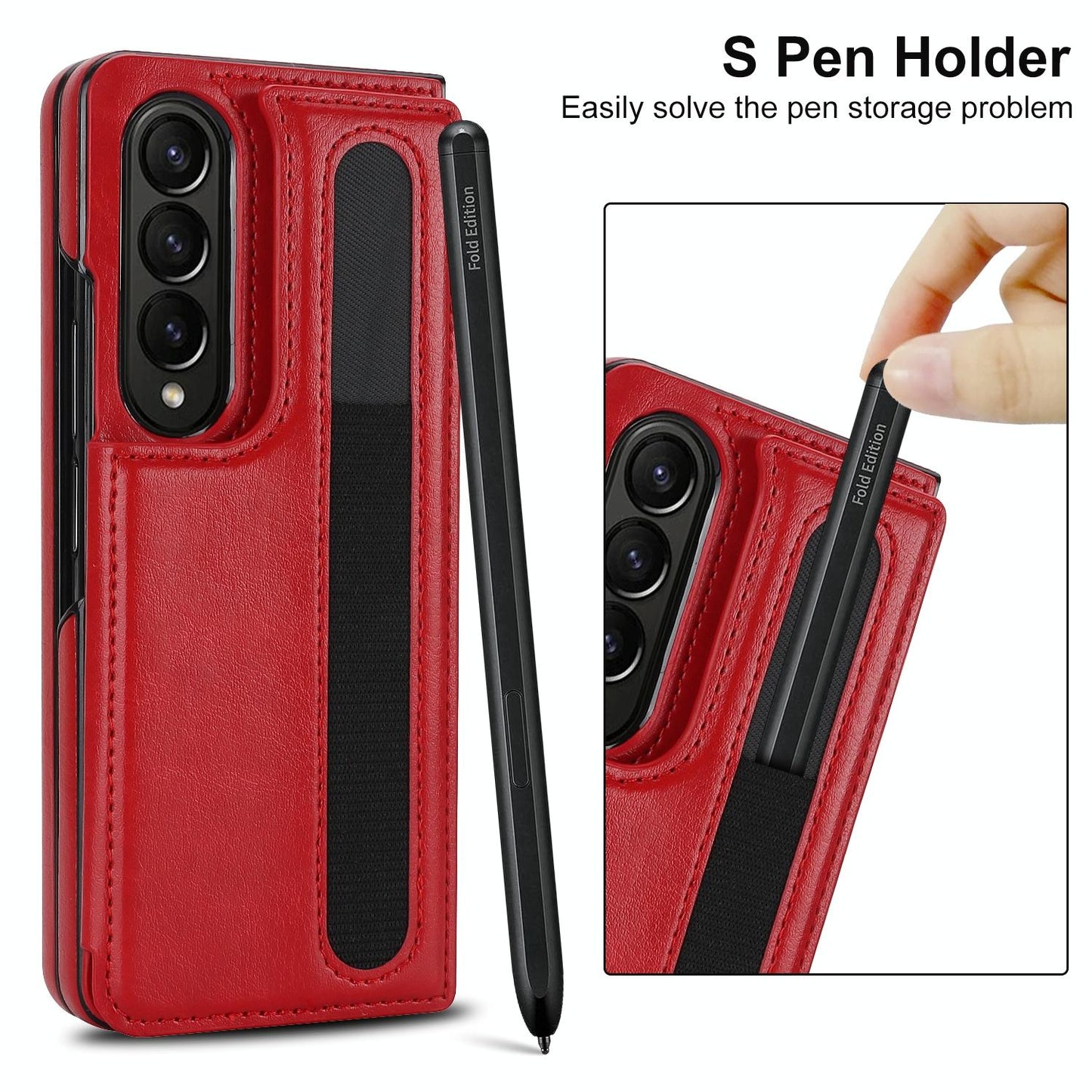 For Samsung Galaxy Z Fold4 5G Double Buckle Foldable Phone Case With Pen Slot - Black