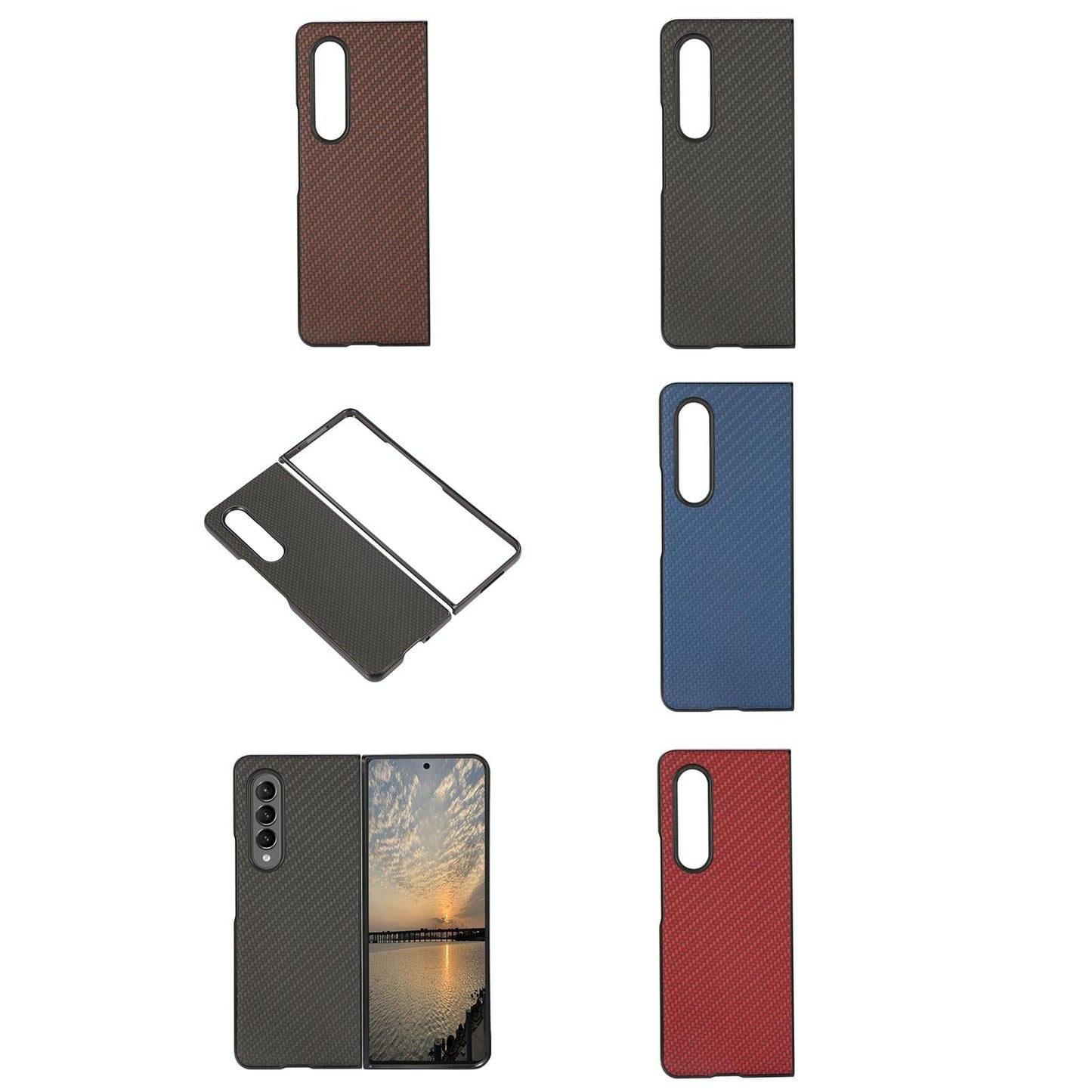 For Samsung Galaxy z Fold4 5G Carbon Fiber Texture Leather Phone Case - Pu Material - Red