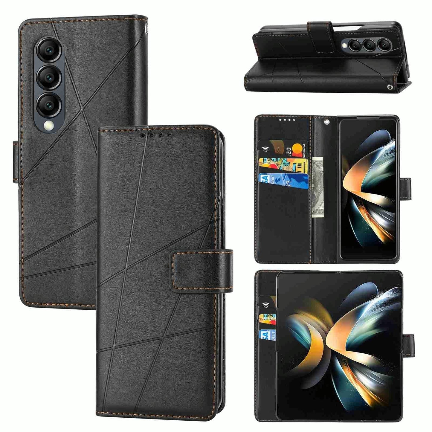 For Samsung Galaxy Z Fold4 5G Embossed Pu Leather Phone Case - Black