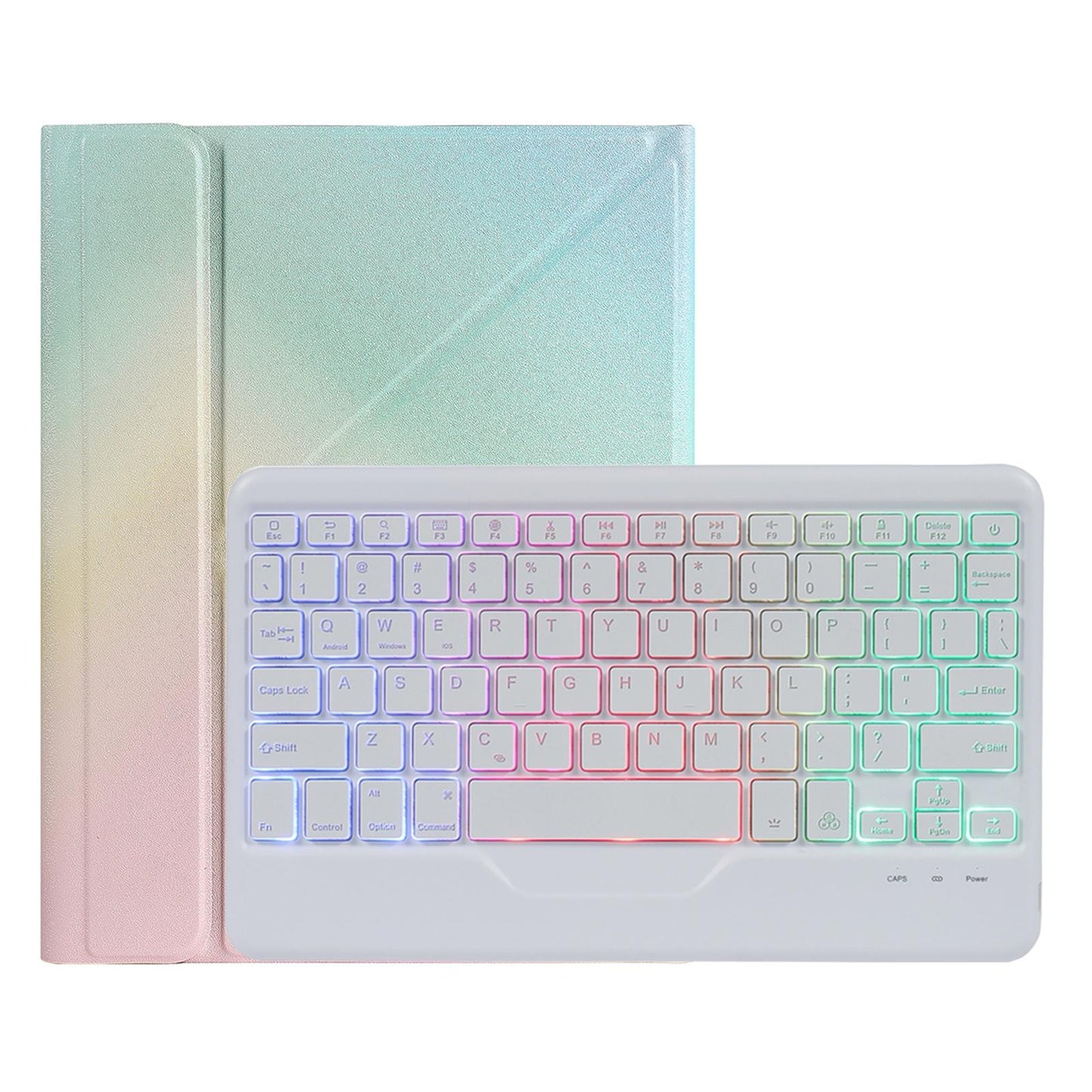 Bluetooth Keyboard Leather Case For Ipad 9.7 - Triangle Holder & Pen Slot - Gradient Rainbow