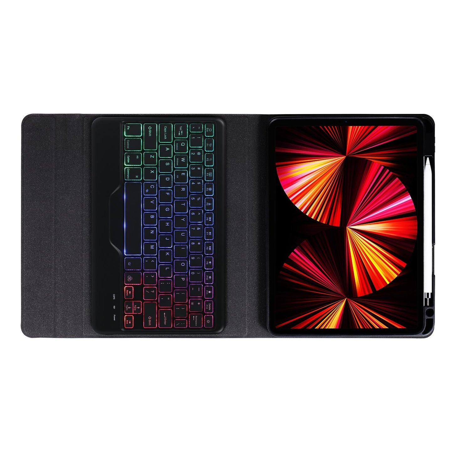 Bluetooth Keyboard Leather Case For Ipad 9.7 - Triangle Holder & Pen Slot - Gradient Rainbow